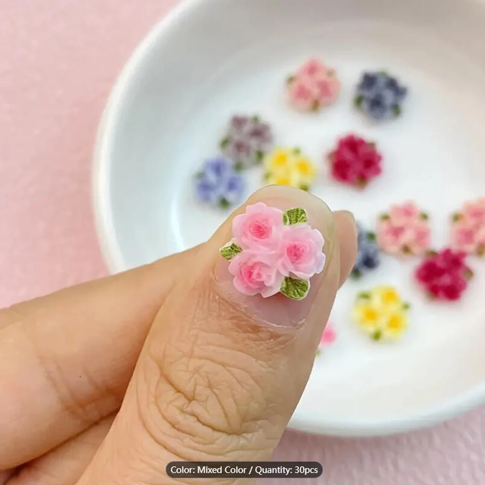 30 Stuks Kleurrijke Bloem Nagel Bedels Voor Acryl Nagels 3d Triple Rose Bloemen Nagel Decorati Flatback Hars Camellia Rose Nagel Charme