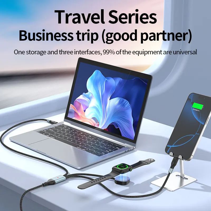 كابل شاحن لاسلكي مغناطيسي 3 في 2 USB C ينطبق على شحن الساعة، سلك متعدد الوظائف لهاتف iPhone 17، Samsung Galaxy S20