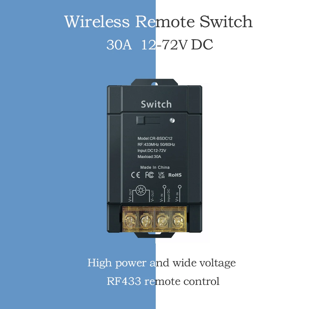 Wireless Switch RF433 Remote Control DIY Device High-power 30A Wide Voltage DC12-72V Widely Applicable