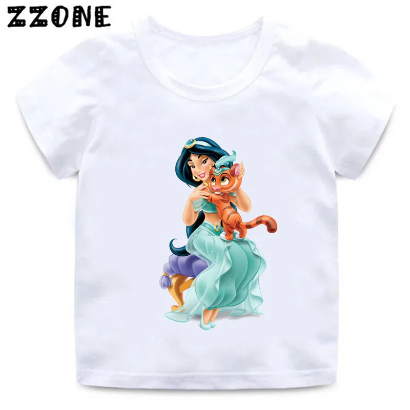 Hot Sale Aladdin Jasmine Princess Graphic Cartoon Girls Clothes Kids Funny T-Shirts Baby T shirt Summer Children Tops,ooo5494