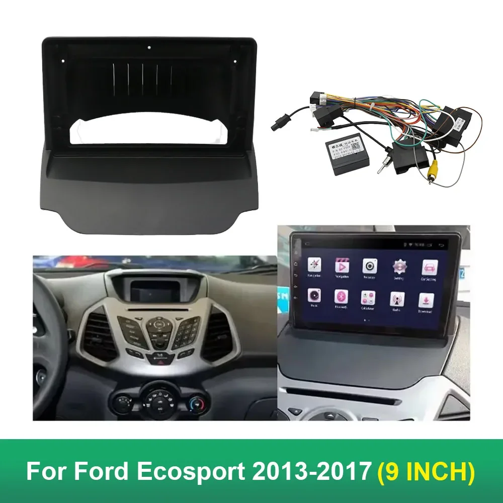 9 Inch Car Radio Fascia For Ford Ecosport 2013-2017 Video Panel Multimedia Player Audio Dash 2 Din Frame Mount Dash Kit