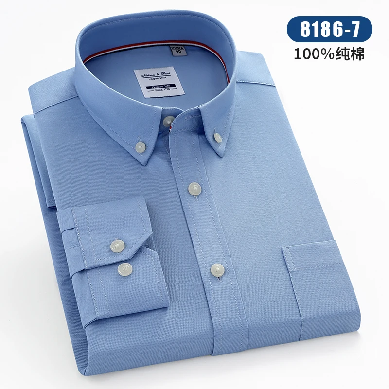 Light Luxury High Quality New Fashion Men\'s Shirt Long Sleeve 100% Cotton Oxford Business Casual Shirts Social Formal Men Wear