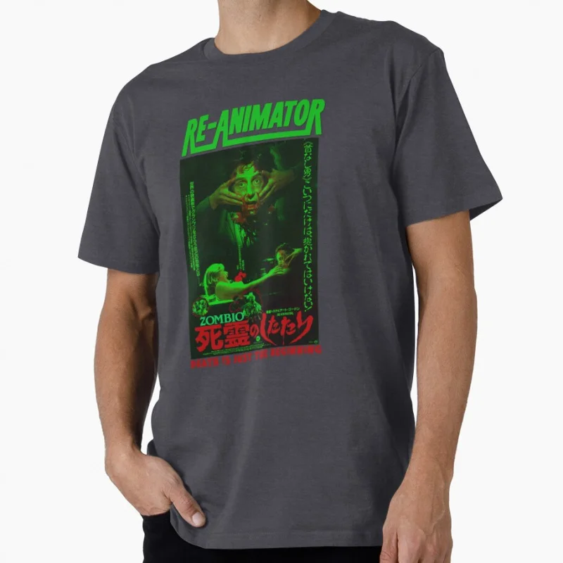 Horror Japanese Re Animator 1985 Retro zombie movie Scary Halloween Gift T shirt for men Large size Tops printed clothes