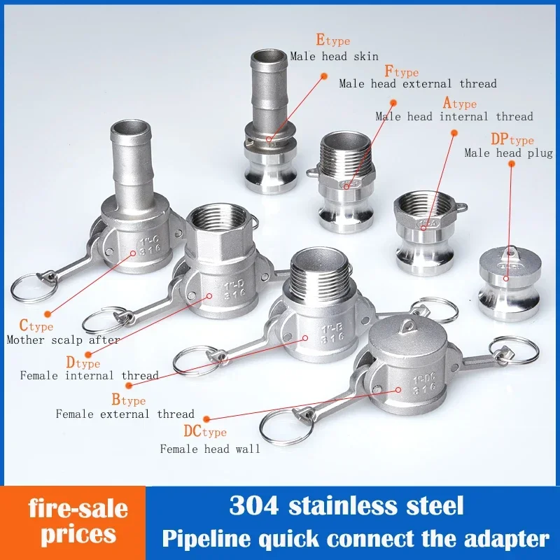 

Садовый спринклерный кулачок из нержавеющей стали 304, фитинг 1/2 дюйма, 3/4 дюйма, 1 дюйм, переходник с зазубринами, быстроразъемный кулачок для шланговых насосов, фитинги