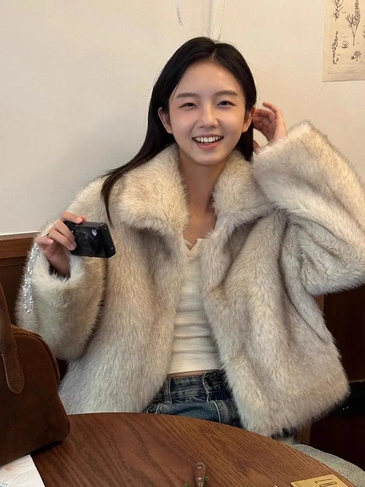 Lange jas van imitatiebont met capuchonjassen Damesfleece Distressed Afstuderen Elegante letteroutfit Crystal Techwear Overjas All-Match