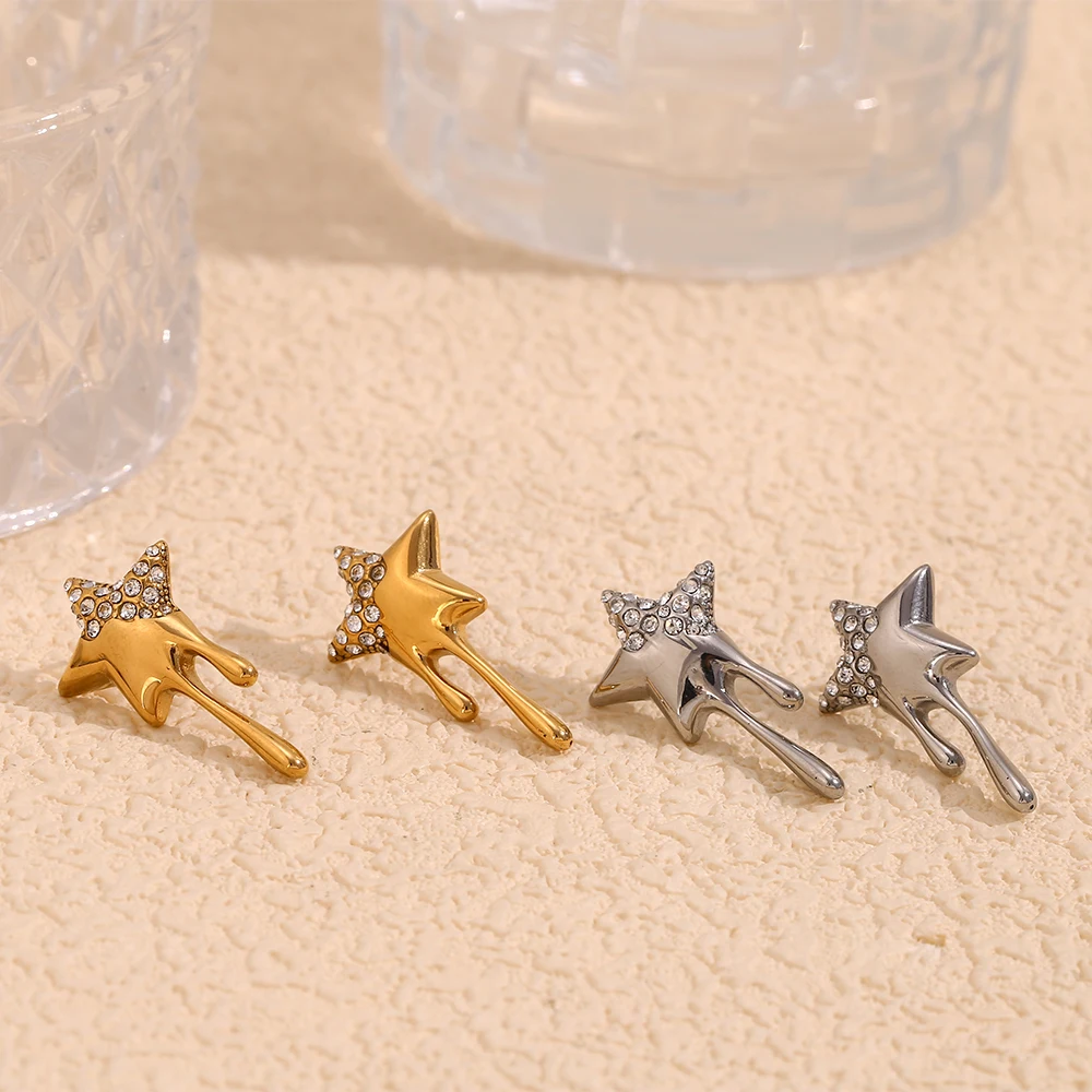 MamacitaSlay Sweet Sparking Gold Plated silver Color Star Stainless steel earrings woman Daily Waterproof Jewelry choice items