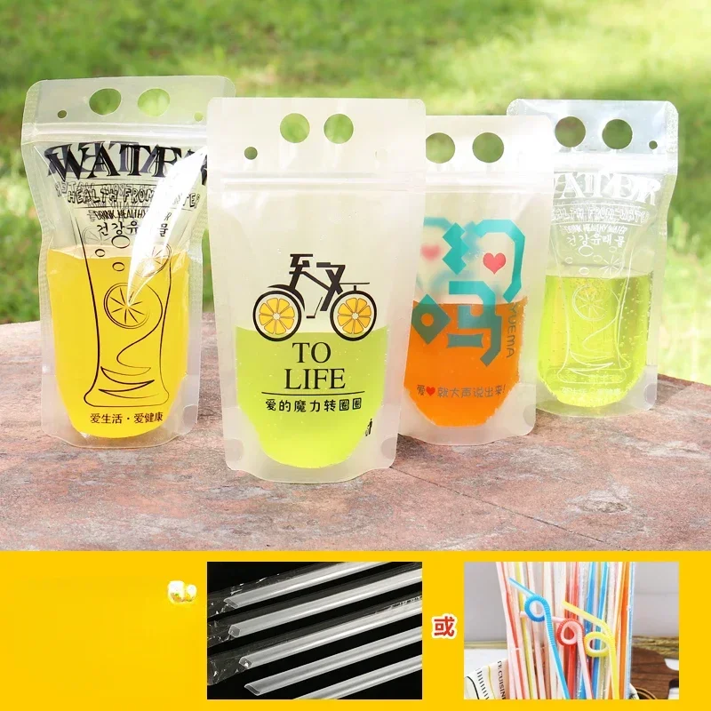 Beverage Bags Disposable Straw Portable Seal Milk Tea Pack Self-supporting Pouch Beverage Juice Takeout Plastic Packaging Bags