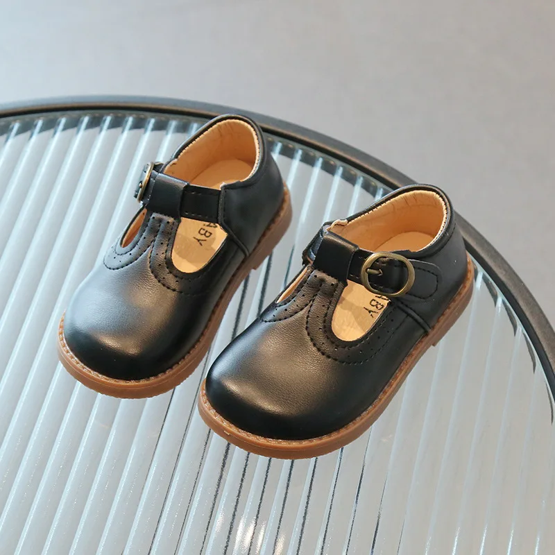 Black Boys/Girls Leather Shoes 2023 Spring New British Style Children\'s Shoes Kid Princess Shoes Academy Small Single Shoes 유아구두