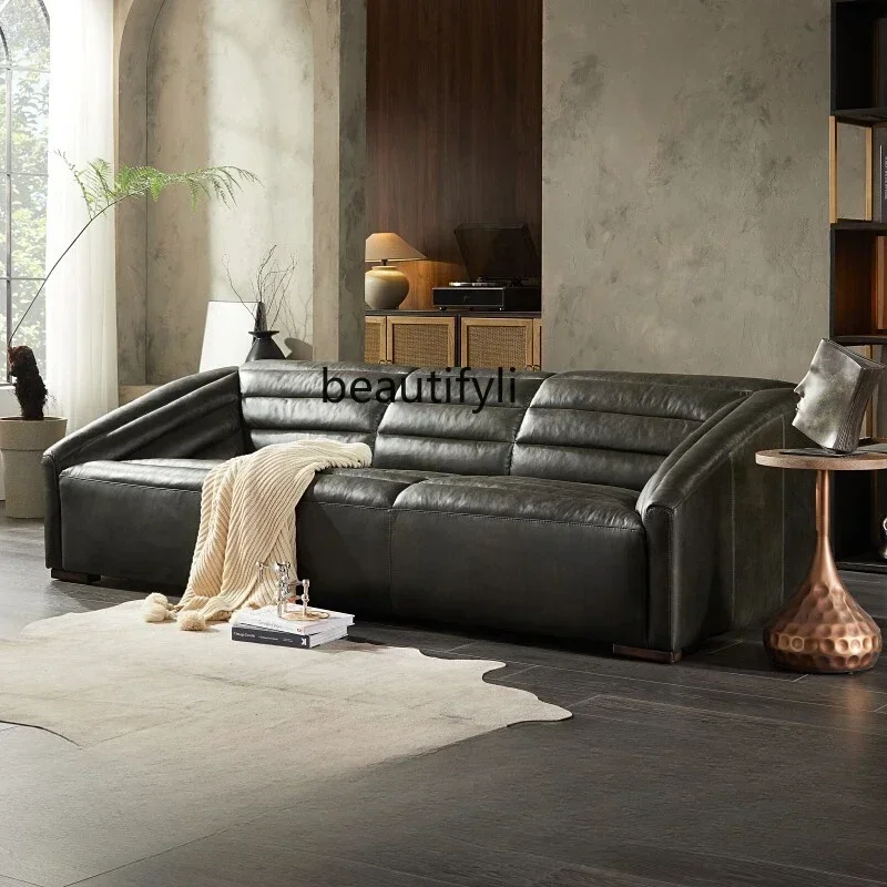 Nordic living room full leather sofa antique light luxury Italian minimalist double triple  HY
