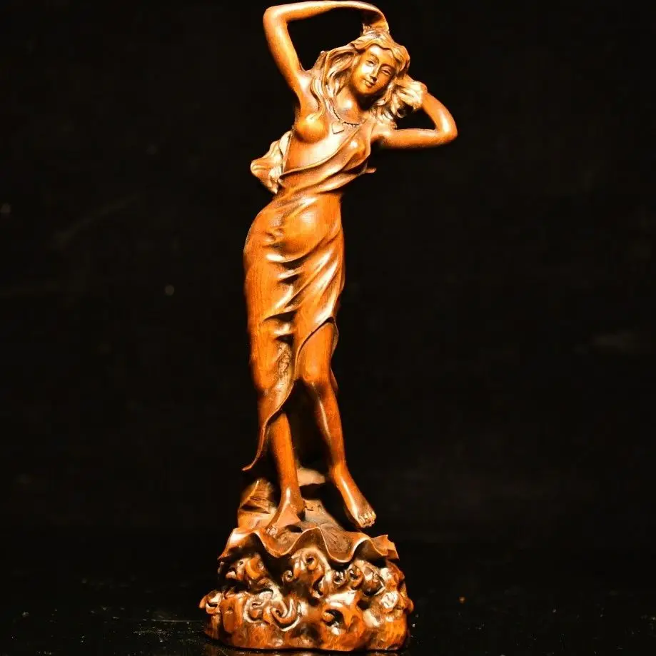Hand Carved Wood Elegant beauty Statue Figurine Desktop Ornaments Home Decoration Crafts Tea Pet Decor