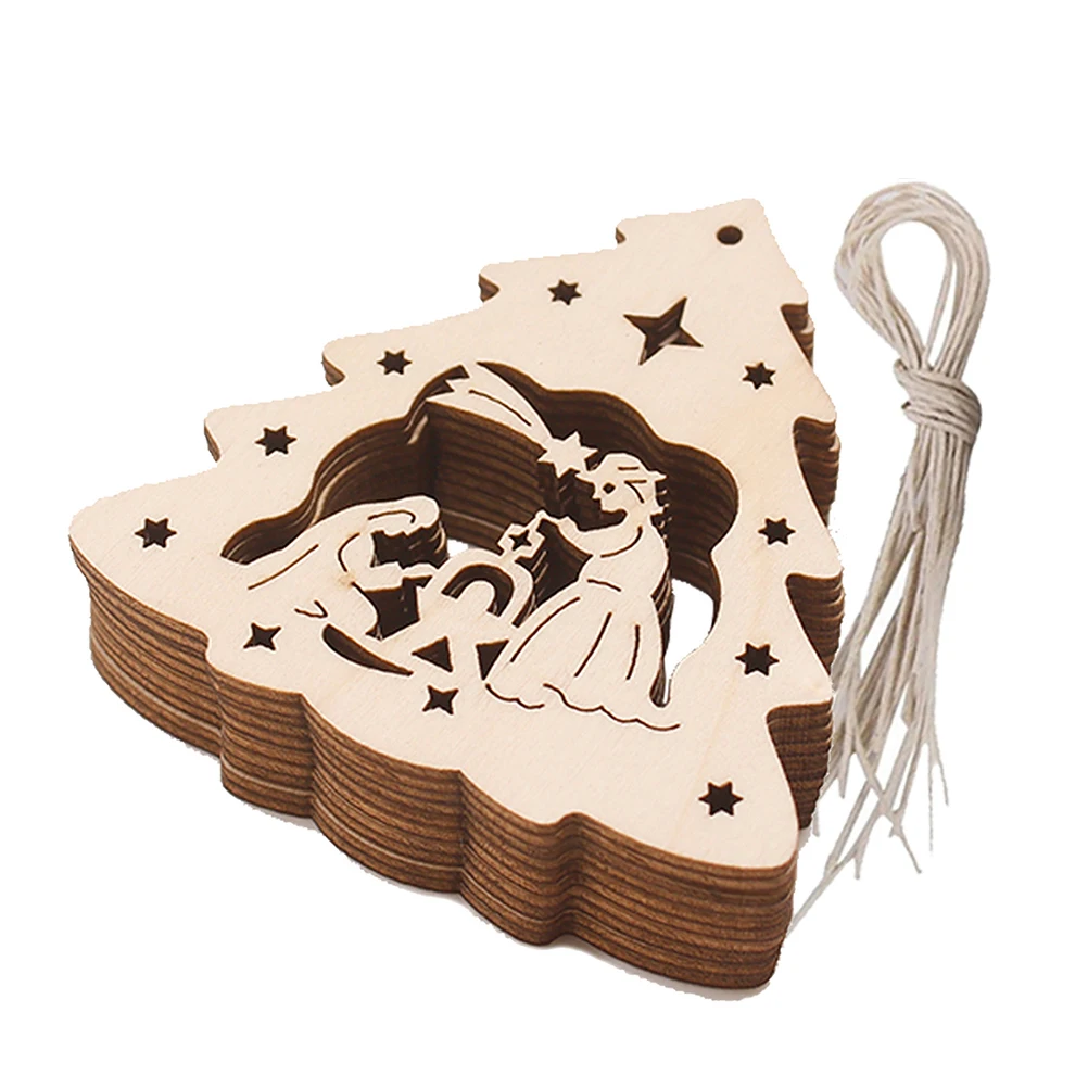 

10Pcs Christmas Wooden Hanging Ornaments Snowman Elk Santa Claus Xmas Tree Decorations Home Party Festive Hanging Decor
