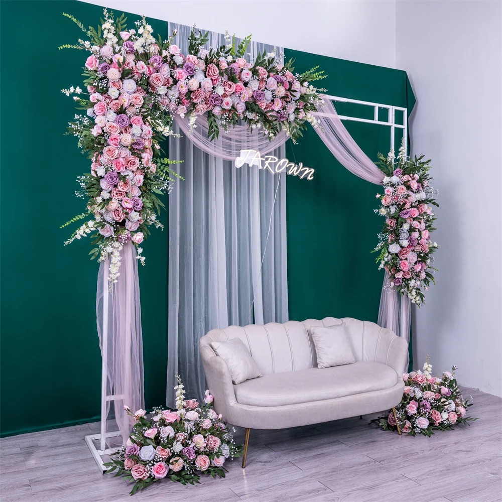 Wedding Decoration Luxury Pink White Purple Series Rose Greens Baby Breath Floral Arrangement for Anniversary Party Props