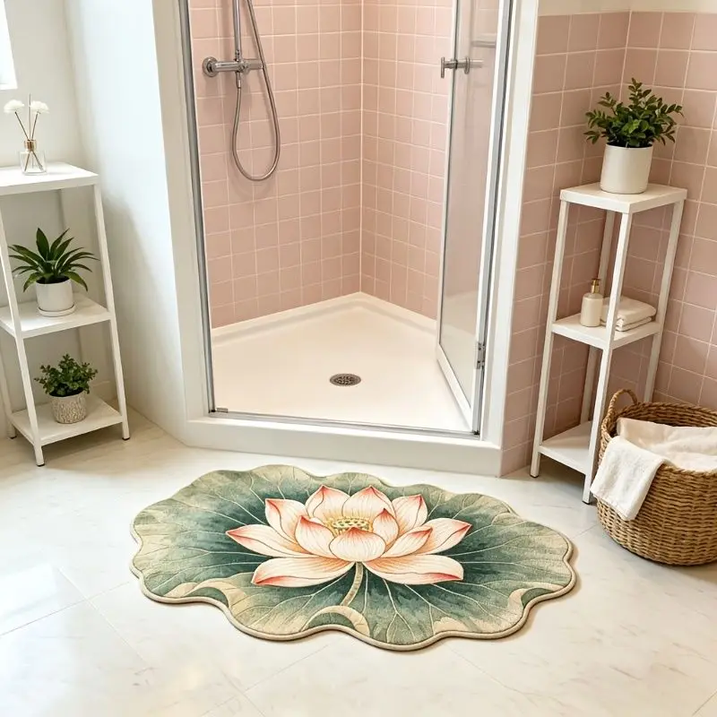 VIKAMA Lotus Leaf Wave-Shaped Bathroom Floor Mat, Anti-Slip Super Absorbent Entryway Doormat, Non-Slip Shower Rug for Home Decor