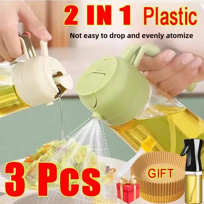 2in1 Plastic Kitchen Oils Spray Oil Sprayer Bottle Spray Oil Dispenser Cruet BBQ Kitchen Baking Roasting Picnic Kitchen Tool