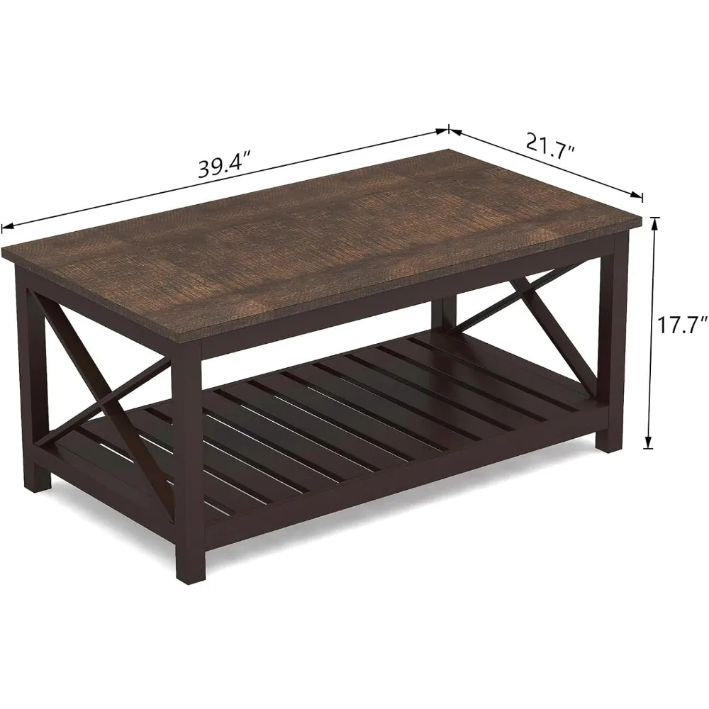 Coffee Table, Rustic Vintage Farmhouse Living Room Table with Shelf