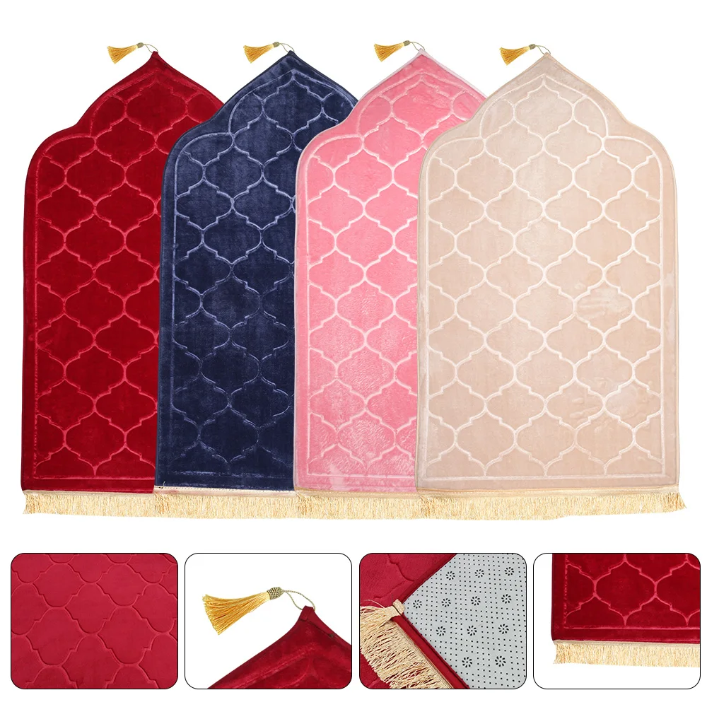 Portable Soft Worship Kneel Flannel Carpet Prayer Mat for Muslim Ramadan Travel Prayer Rug Embossing Floor Carpets Non-slip