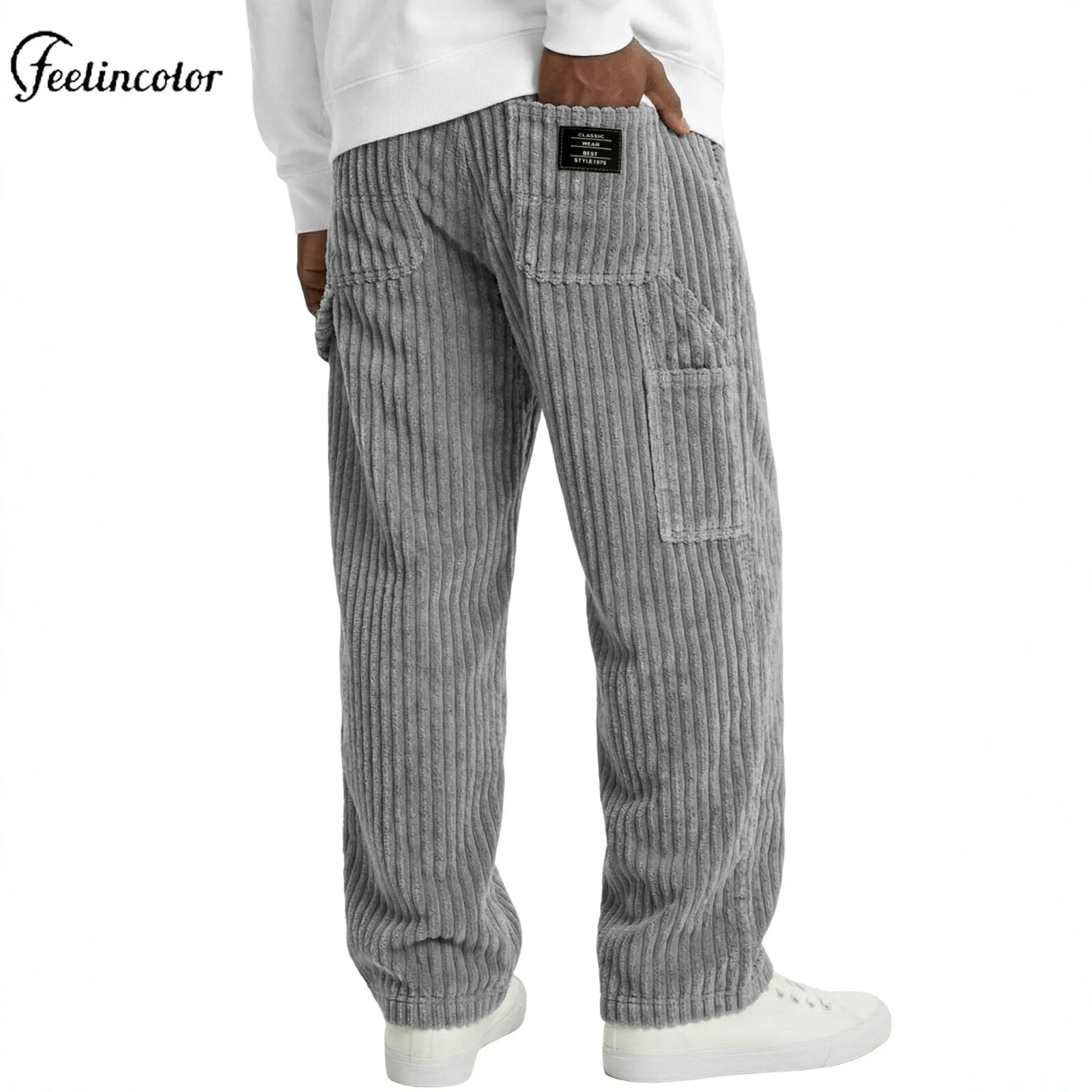 

Мужские вельветовые прямые повседневные брюки в стиле ретро с полосками, на шнурке, свободные, мягкие, со средней посадкой, зимние, на каждый день