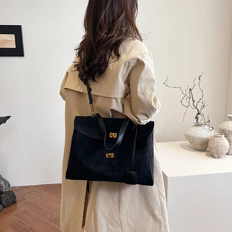 Light Luxury Vintage Tote Bag Popular New European America Large-capacity Shoulder Bag High-quality Pu Suede Matte Crossbody Bag