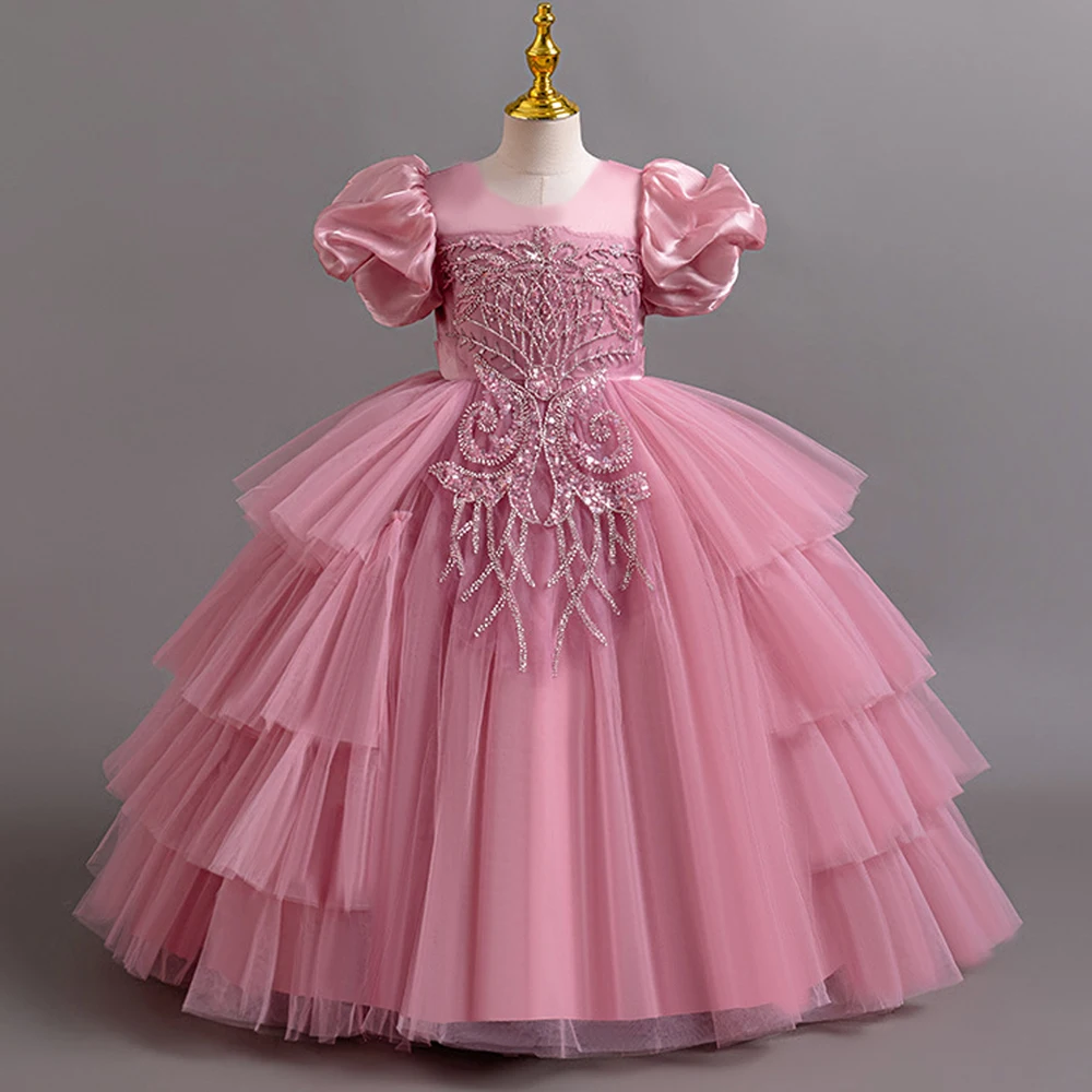 فساتين أنيقة لحفلات وصيفة العروس للفتيات من التل الرسمي لحفلات الزفاف وحفلات التخرج المسائية وحفلات أعياد ميلاد الأطفال فستان الأميرة