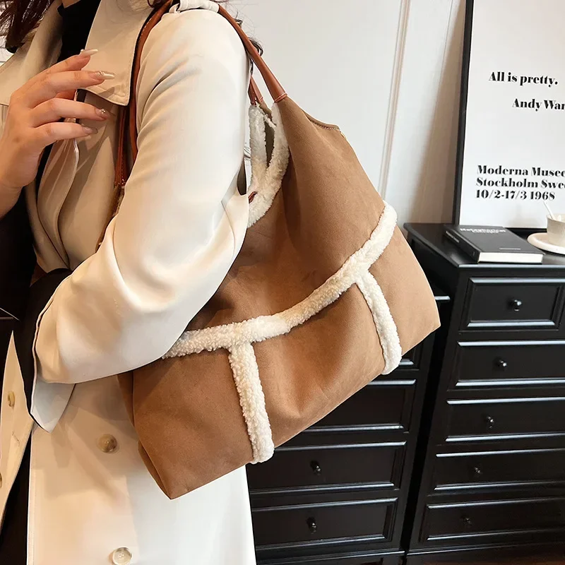 2023 New Casual Large-capacity Suede Handheld Tote Bag for Women Autumn and Winter High-end Single Shoulder Crossbody Bag