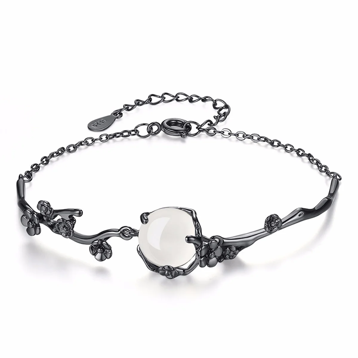 

Silver Flower White Agate Bracelet Durable Lightweight Extended Chain Adjustable Size Beautiful Bracelet for Woman Party Travel