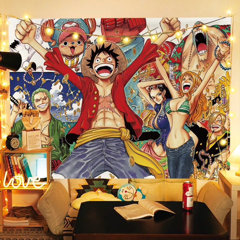 Anime One Piece Luffy Fondo tela dormitorio pared tela decoración hombres habitación decoración celebridad tapiz colgante de pared