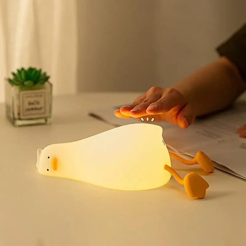 Led Children Night Light Creative Laydown Duck Rechargeable Lamp USB Lights Soft Silicone Sleeping Lamp Bedroom Desktop Decor