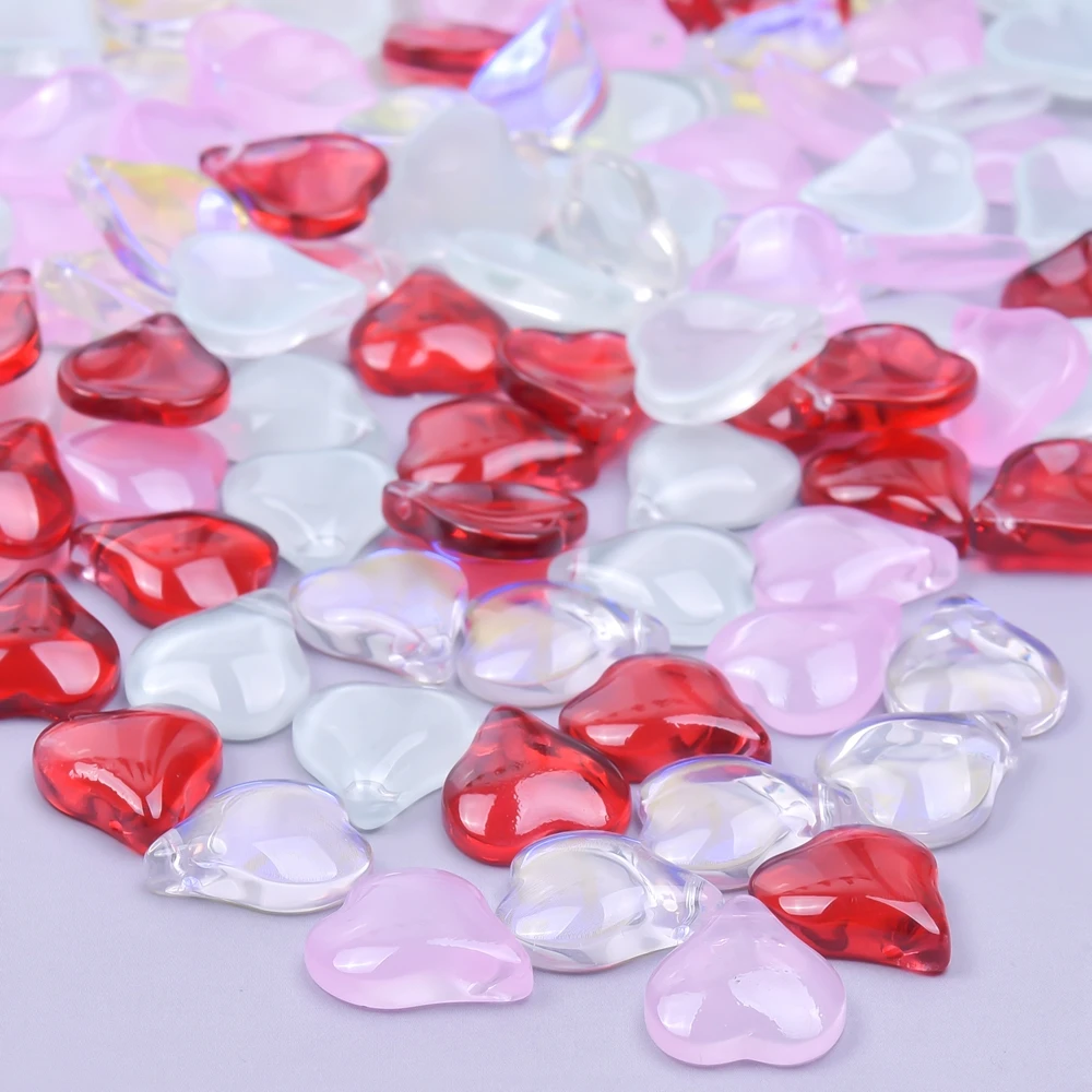 100pcs Pin/Red/White Flat Heart Charm Pendant Diy Craft Jewelry Making Supplies Glass Love Accessories Fit Girl Handmade Finding