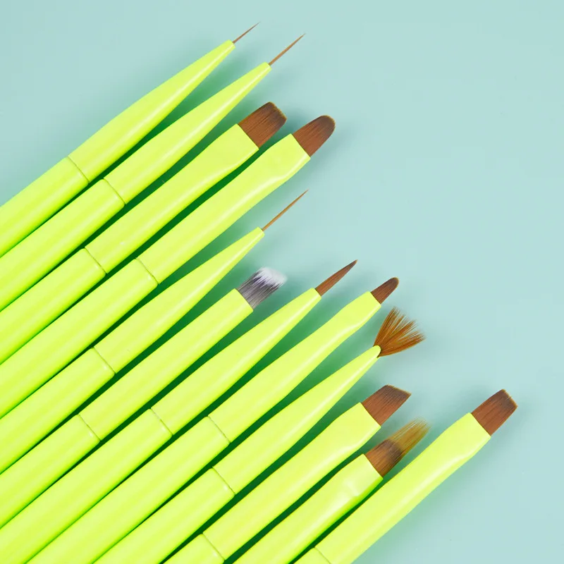 1/12 STKS Groene Nagelborstel Gelborstel Voor Manicure Acryl UV Gel Extension Pen Nagellak Schilderij Tekening Borstel
