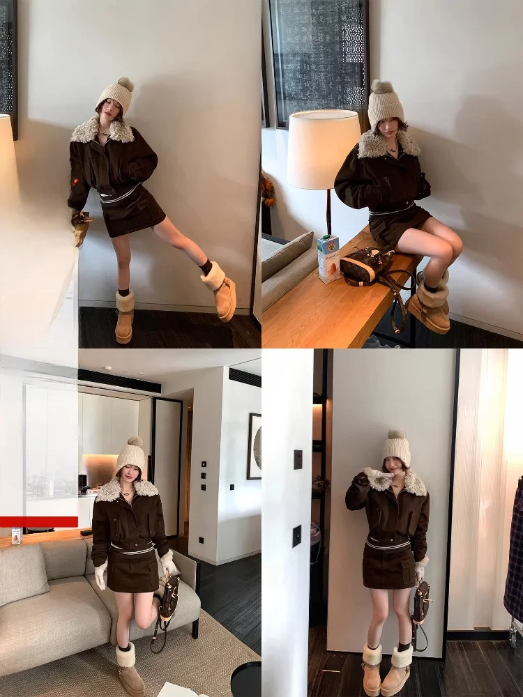 

DULA Good Home Moscow n ort Джинсовый хлопковый джинсовый комплект женской зимней юбки с высокой талией Faionable Commute Sle Zipper...