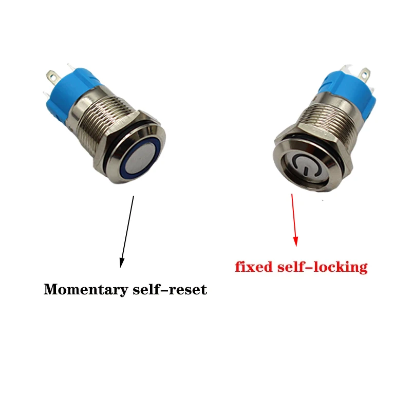 12/16/19/22mm Waterproof Metal Push Button Switch LED Light Momentary Latching Car Engine Power Switch 5V 12V 24V 220V Red Blue