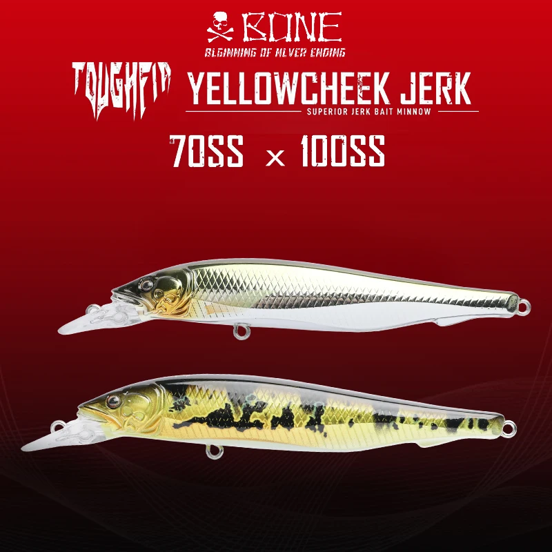 Bone YELLOWCHEEK JERK 70mm 6g/100mm 12g Slow Sinking Jerk Bait Minnow Long Casting Shot Lure Bait Fishing Lures For Artificial