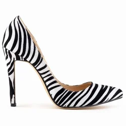 Women Pumps Classic 11cm Sexy Pointed Toes High Heels Zebra Pattern Spring Brand Party Dress Wedding Prom Shoes Large Size 35-42