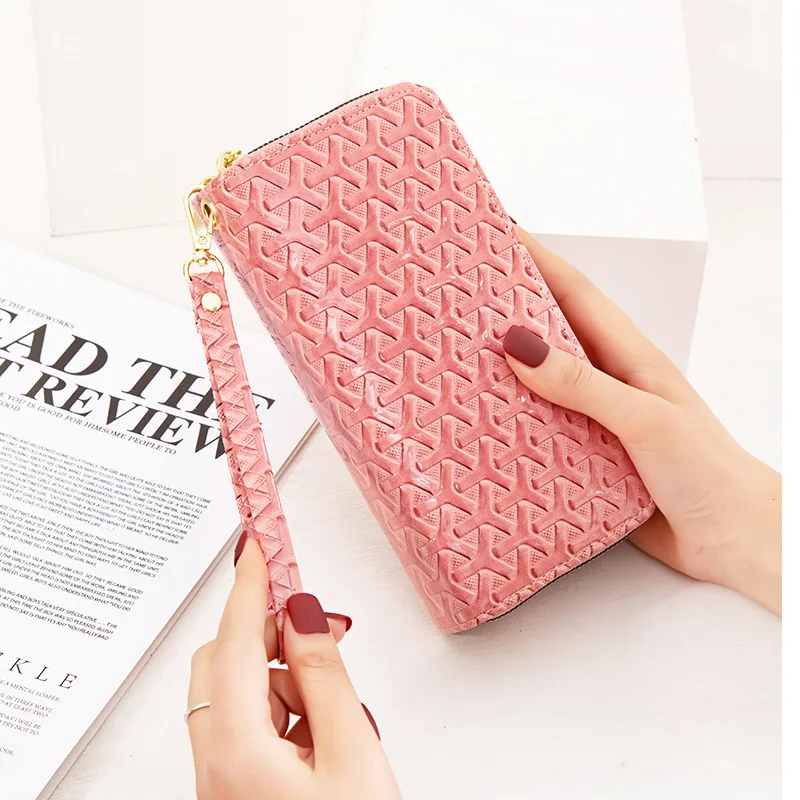 New Purse Women Long Double Zipper Clutches Purse Mobile Phone Pocket Purse Fashion Wristlet Wallet Portfel Damski Card Holder L