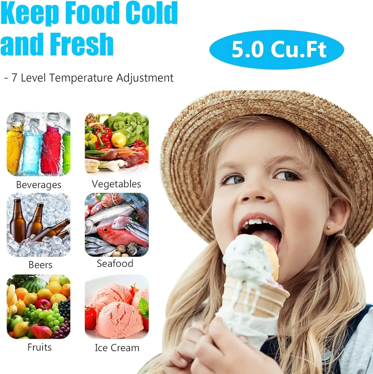 Deep Chest Freezer Compact Freezers with Adjustable Thermostat Top Open Door Freezer Compressor Cooling with Rmovable Storage Ba