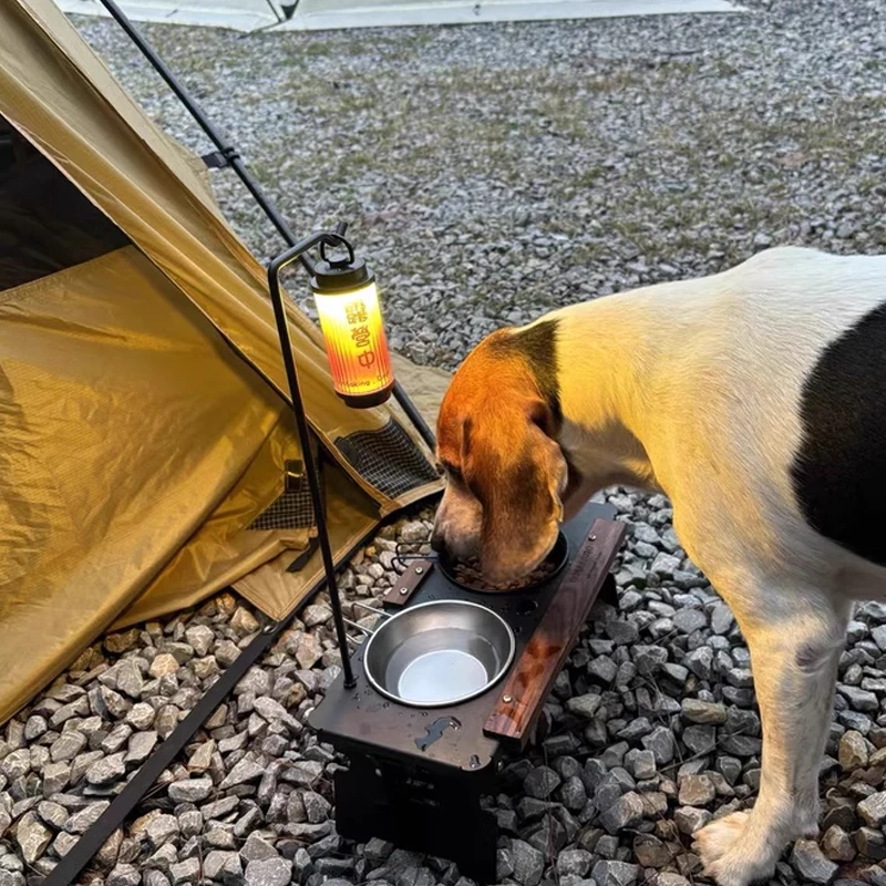 التخييم في الهواء الطلق الحيوانات الأليفة التخييم نمط المعدات طاولة قابلة للطي الأمريكية الرجعية خشب متين وعاء طعام القط رف التخييم في الهواء الطلق
