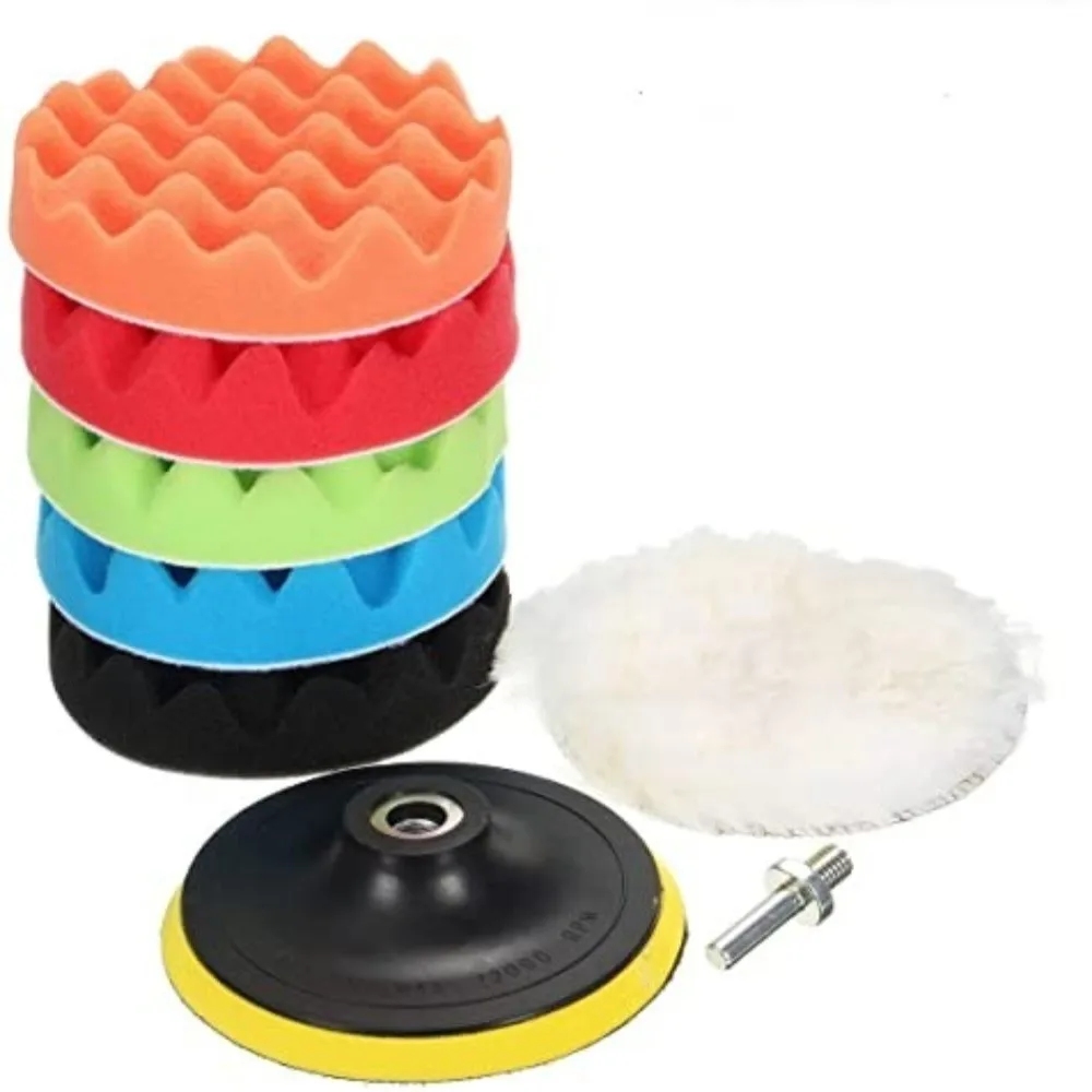 8PCS M14 Hex Drill Adapter Polishing Pad Kit 5 Inch / 7 Inch Universal Wool Buffing Pad Car Waxing Polishing Kit Detailing Shops