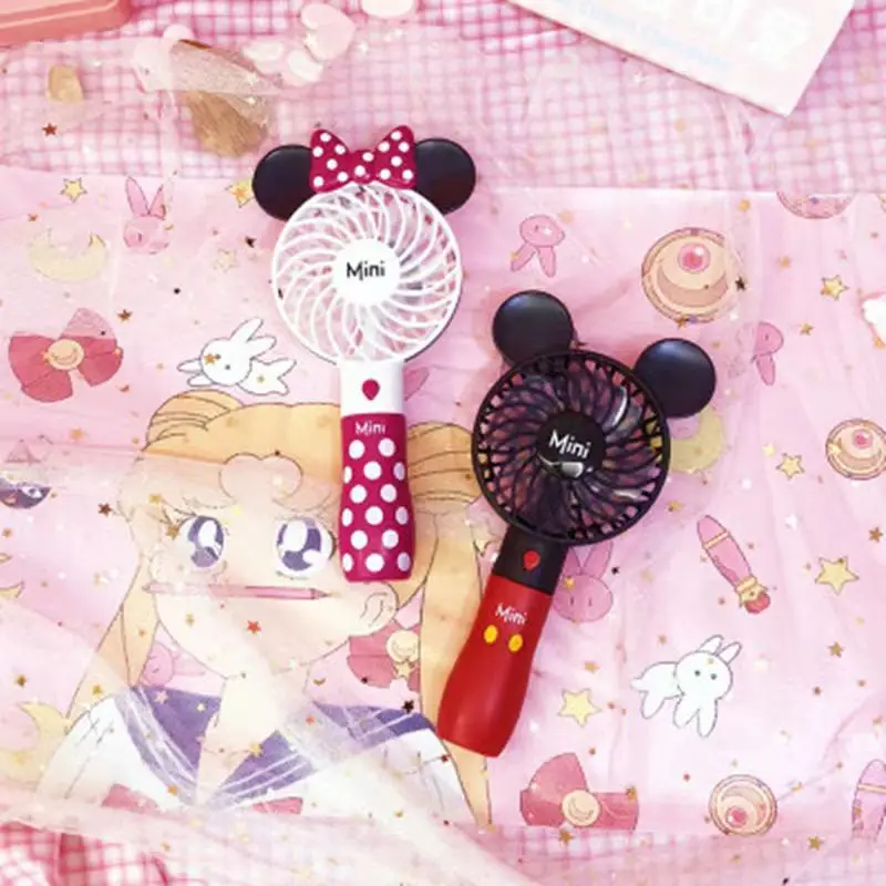 Disney ventilador portátil de dibujos animados Kawaii, Enfriador de aire Usb de Mickey, Mini ventilador de mano de viaje, juguetes recargables con