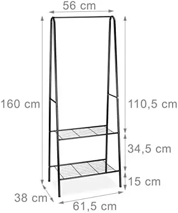 

Clothes Stand Sandra with 2 Shelves, Metal, Wardrobe Unit, with Garment Rail, Size 160 x 61.5 x 38 cm, Honey Brown, 38 x 61.5