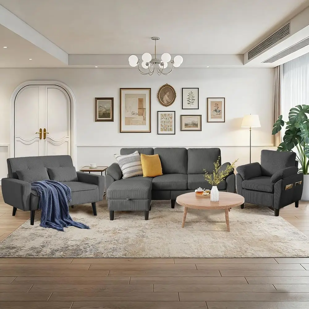 

4-Piece Living Room Set with Sofa, Ottoman, and Loveseat