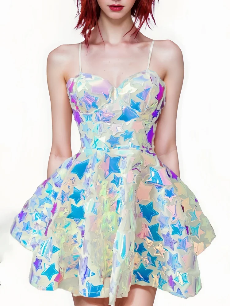 

Women's Shiny Laser Star Sequin Gown Party Evening Dance Celebration Birthday Dress Nightclub Stage Performance Dance Costume