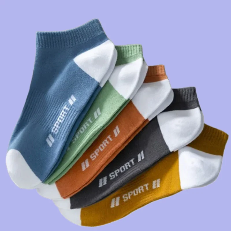 

5 Pairs Ins Fashion Breathable Comfortable Ankle Short Socks New Thin Men Sports Sweat-absorbing Letter High Quality Boat Socks