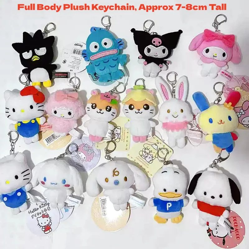 Sanrio Plüsch-Schlüsselanhänger Niedliche Hello Kitty Cinnamoroll My Melody Pompompurin Keroppi Weiche Stoffpuppe Taschenanhänger Überraschungsbox Geschenk