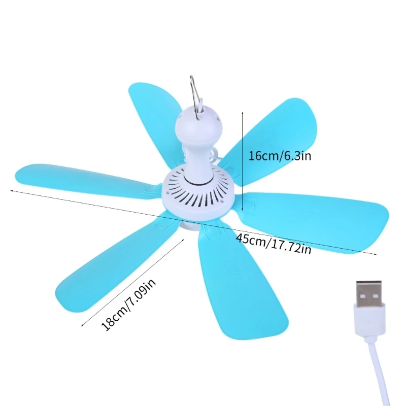 Kipas Langit-langit Portabel USB 5V 18 inci Kipas Langit-langit Gantung Mini 6 Daun Kipas Gantung