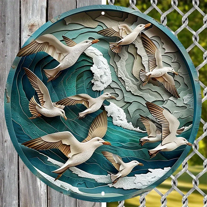 

Seagull Metal Wall Art, Waterproof Aluminum Circular Sign, HD Printing, Textured Feel, Ideal for Dorm, Valentine's Day