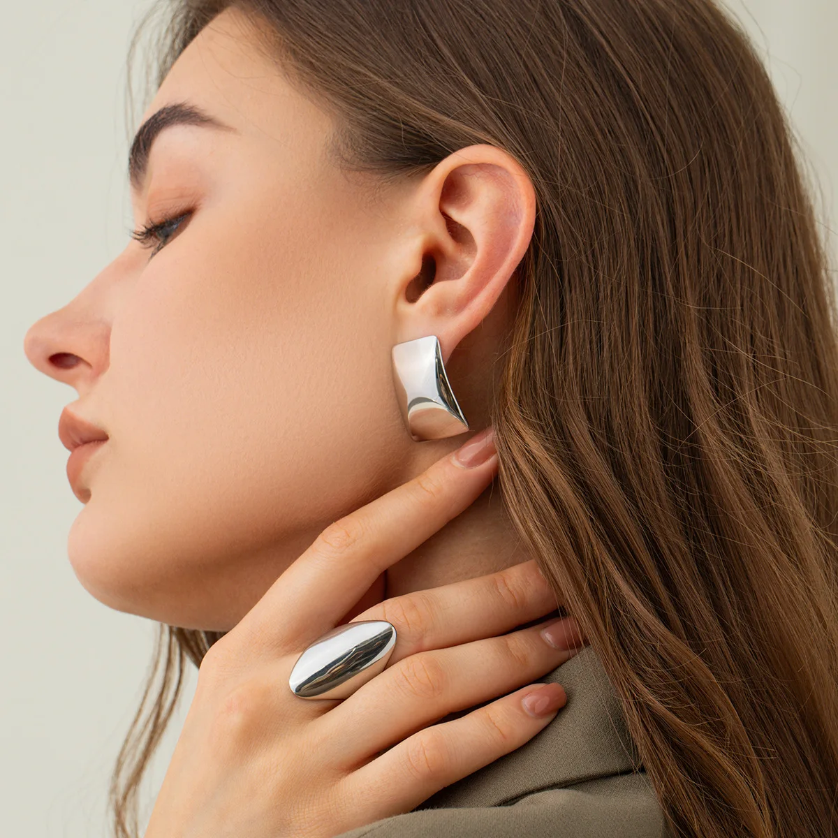 Stainless Steel PVD 18K Gold Plated Tarnish Silver Color Geo Solid Rings For Woman Jewelry Wholesale Trendy