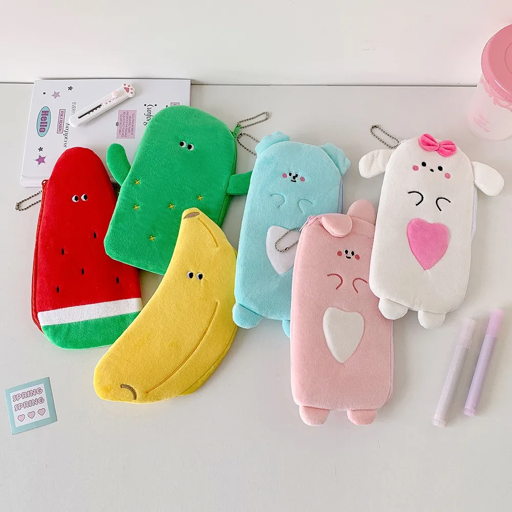 Plush Cartoon Storage Bag Watermelon Banana Desktop Storage Fruit Pencil Pouch Animal Bear Bunny Ins Style