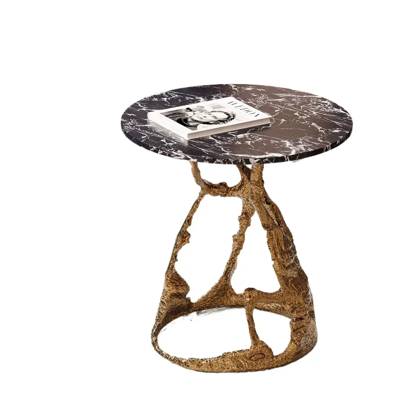 LMM light luxury imitation brass sofa alloy edge several large flat living room high-end round table