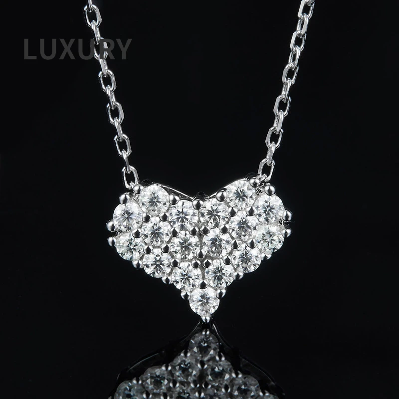 

Luxury 100% 925 Sterling Silve Real Moissanite Heart Pendant Necklace For Womenr Wedding Party Sparkling Fine Jewerly Wholesale