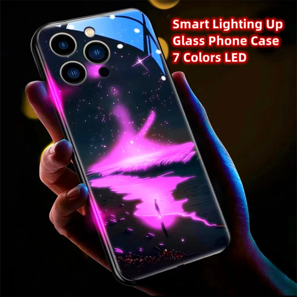 Lonely Sad Starry Sky Smart LED Light Glow Tempered Glass Phone Case For XiaoMi 13 12 11 Pro Ultra RedMi K60 K50 Poco F3 F4 F5